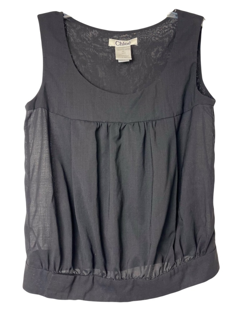 Chloe | Black Wool Blend Semi-Sheer Sleeveless Blouse, Medium